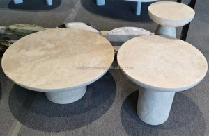 Meubles de maison déco en marbre <span class=keywords><strong>travertin</strong></span> table en pierre naturelle socle à une colonne table basse ronde moderne en <span class=keywords><strong>travertin</strong></span> beige - Product Image 2