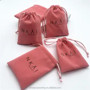 Sac à cordon en velours de mode pour cils pochettes cadeaux de parfum en velours rose avec logo