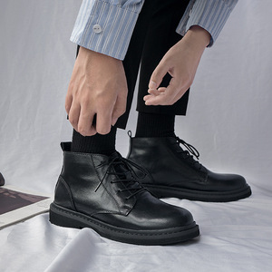 Botas de Tobillo Negras para Hombre, Estilo Casual Maduro, de Cuero Genuino, Combinables con Todo, Estilo Coreano, Botas de Cuero de Moda - Product Image 3