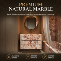 Meuble-lavabo mural moderne en marbre rose naturel avec vasque intégrée et plan de toilette en pierre