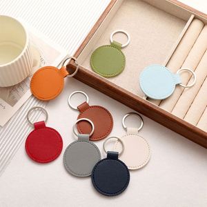 Custom PU Leather <b>Keychains</b> Round Metal Pendants with Logo Printing Novelty <b>Personalized</b> Gifts - Product Image 6