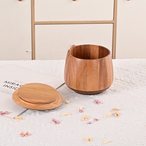 Grand pot à sel rond en bois d'acacia avec couvercle pour farine, sucre, café, thé - Product Image 6