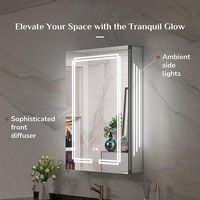 Miroir de salle de bain avec étagères réglables en verre trempé, éclairage LED à intensité variable en 3 couleurs, surface anti-buée, armoire à pharmacie éclairée