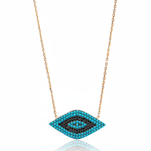 Eye Design Turquoise Zircon Pierre Forme Charme Pendentif Turc Fabriqué À La Main En Gros 925 Argent Sterling Bijoux - Product Image 2