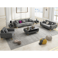 Muebles completos de estilo nórdico para sala de estar, juego de sofá a rayas de tela de terciopelo 3 2 1, patas Base de Color dorado, sofá suave y cómodo