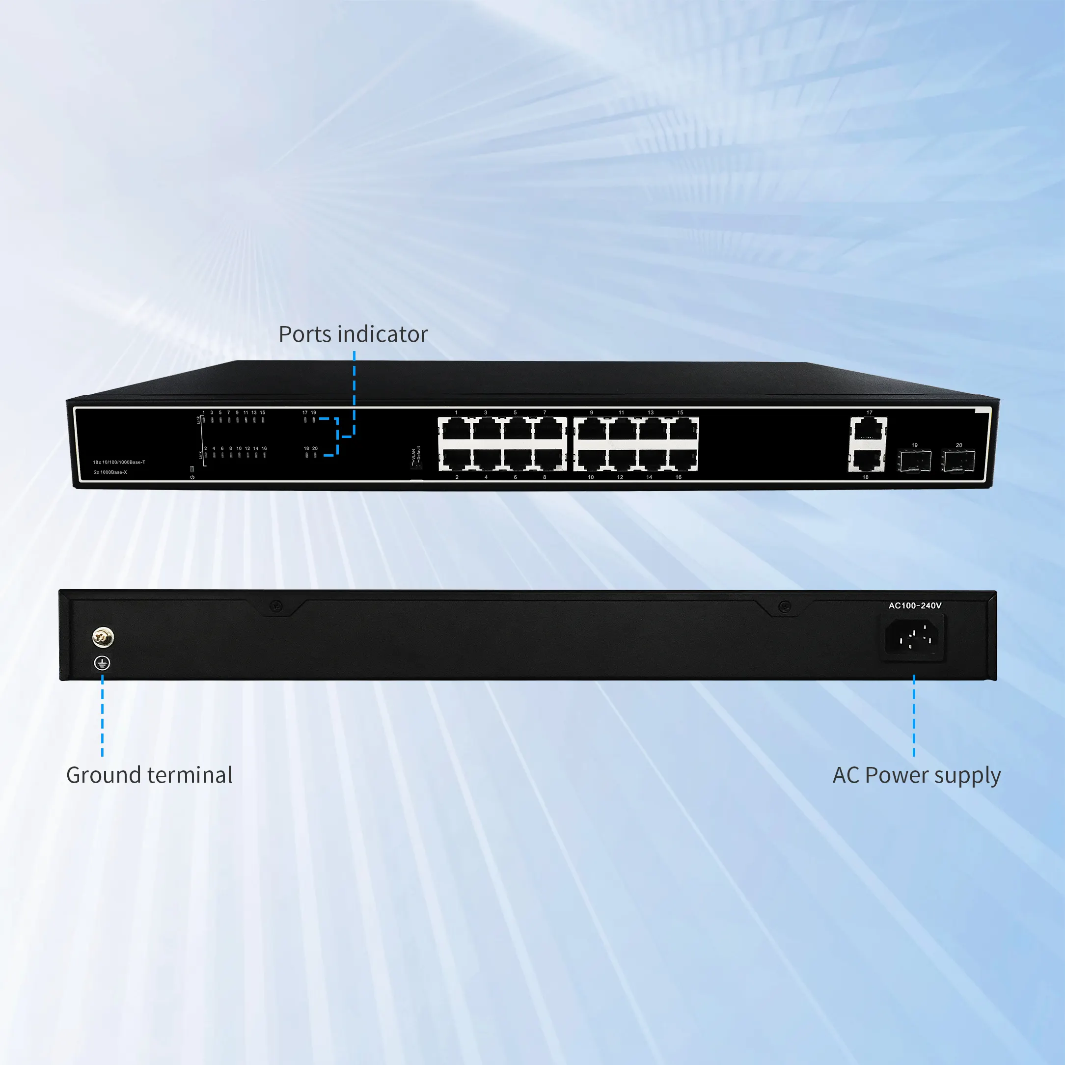 Support de bureau/mural par défaut et VLAN avec 2*1000M ports SFP commutateur réseau non géré Gigabit Ethernet 20 ports pour CCTV