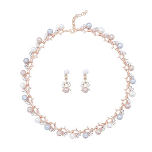 Dos piezas nuevo diseño moda nupcial circón agua dulce perla colgante collar pendientes conjunto de joyería para mujer boda - Product Image 5