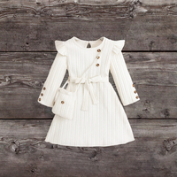 Nouvelles robes d'automne pour enfants, manches longues, nœud, princesse, vêtements décontractés pour filles, col rond, motif uni, style doux, longueur genou droite