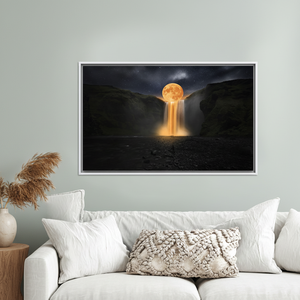 Moonlit <b>Waterfall</b> Canvas Print: Fantasy Landscape <b>Wall</b> Art,WHITE FRAMED CANVAS - Product Image 3
