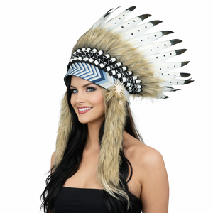 Accessoires de spectacle pour fête : Coiffe tribale indienne en plumes, Coiffe en plumes de dinde - Product Image 1