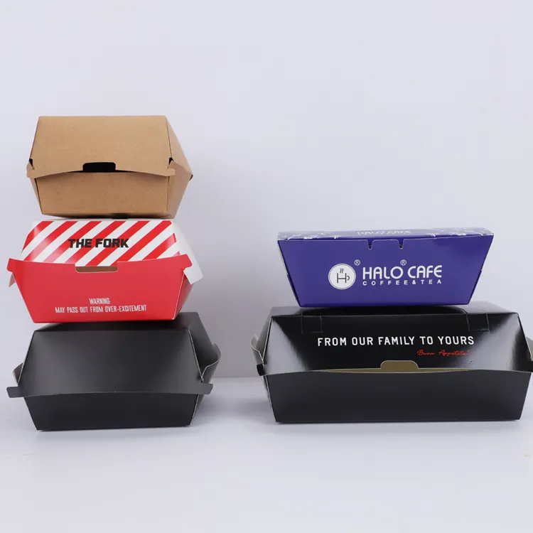 Einweg-Miniburger-Schachtel kundenspezifische Kraftpapierbox Verpackung Großhandel Hamburger Lebensmittelbehälter zum Mitnehmen