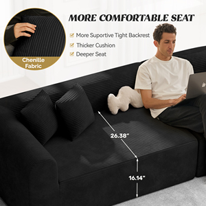 Juego de Sofás Seccionales Modulares Extensibles y Convertibles, Sofá Cama Moderno con Cubierta de Terciopelo, Función de Masaje Plegable, Asiento Profundo de Esponja - Product Image 3