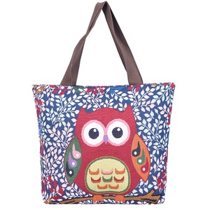 กระเป๋าผ้าแคนวาสทรงถังสไตล์เกาหลีลายนกฮูกใหม่ พร้อมซิปปิด สายสะพายสองเส้น ดีไซน์สีตัดกัน - กระเป๋าถือแฟชั่นผู้หญิง ขายตรงจากโรงงาน - Product Image 3