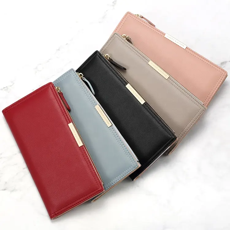 Wholesale Long Slim Women Wallets PU Leather Cute Minimalist Thin Large Capacity Clutch Bag Billeteras Para Mujer Women Wallet