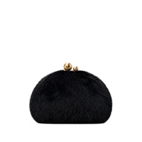 Pochette Aimiqi en cuir véritable avec boule en peluche, sac de soirée élégant et luxueux à double perles pour femme, petite pochette moelleuse en polyester