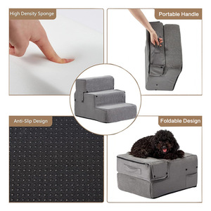 Pet Foam Stairs Grey 3 <b>Step</b> Non Slip Collapsible Dog <b>Steps</b> Easy Clean <b>Foldable</b> Multi Functional Pet Furniture - Product Image 3