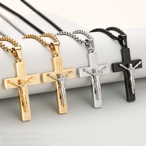 Collar con Colgante <span class=keywords><strong>de</strong></span> Cruz <span class=keywords><strong>de</strong></span> <span class=keywords><strong>Jesucristo</strong></span> en Acero Inoxidable para Hombre y Mujer, Color Plata, Oro y Negro, Estilo Hip Hop, Amuleto Religioso - Product Image 1