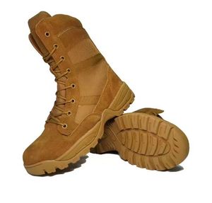 Bottes tactiques en cuir de vachette marron et noir TSB13 avec manchons Oxford respirants, bottes de combat classiques légères à tige haute - Product Image 3