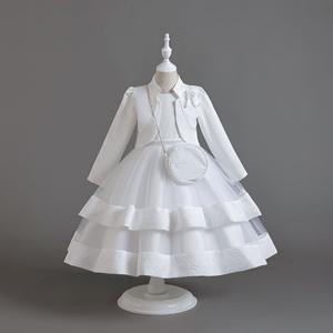 Зимнее оранжевое жаккардовое свадебное платье для девочек + сумка + пальто, детское рождественское многослойное платье для выпускного вечера, детский комплект одежды для вечеринки - Product Image 6