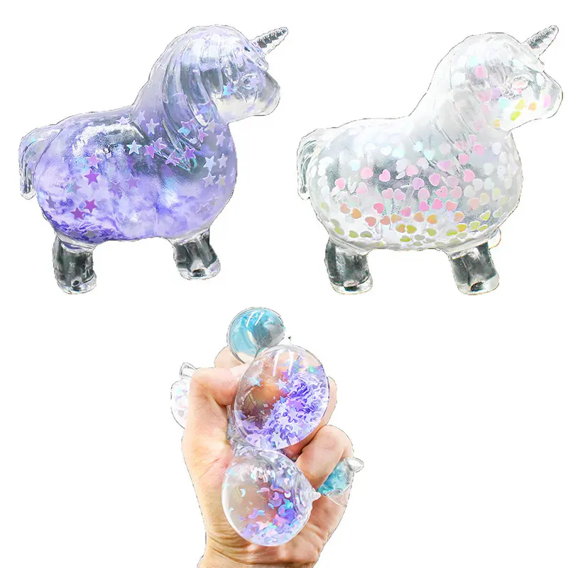 2022 Top Custom Transparent Unicorn Strawberry Fruit Shape Water TPR Soft Sensory Stress Ball Squishy Toy Ball Fidget