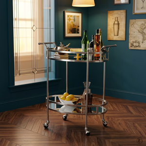 Carrito de Bar de Acero Inoxidable con Acabado Cromado, Diseño Multicapa Móvil de Cuatro Ruedas, Color Plateado - Product Image 1