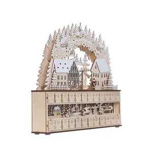 45cm Semicircular Arch Bridge Shape LED Wooden <strong>Christmas</strong> Calendar Tabletop <strong>Village</strong> <strong>House</strong> Bridge Light up Decoration Decor - Product Image 2