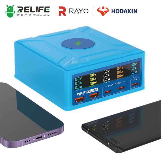 RELIFE RL 304R 260W GaN Charger PD3.1 140W 15W QI Wireless Charging Touch LCD Safe Protection for Electronic Repair