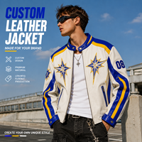 Blouson Moto en Cuir PU Color Block Personnalisé pour Homme, Col Montant, Style Biker, Broderie Logo Personnalisée pour Marque Urbaine OEM