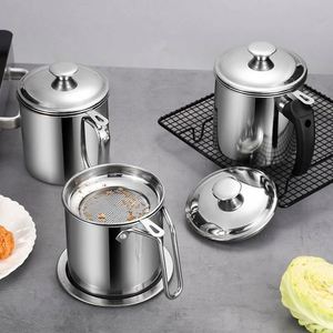 Utensilios de Cocina de Acero Inoxidable, Accesorios para Separar Residuos de Aceite, Juego de Tazas Filtrantes de Aceite Metálicas, Taza Filtrante de Aceite de Cocina con Tapa - Product Image 4