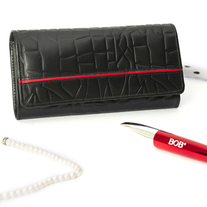 Luxury Black Genuine Leather <b>Long</b> <b>Wallet</b> with Stone Pattern Button Closure Durable Design - Product Image 1