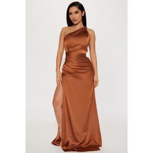 OEM Factory Custom Style Sleeveless Floor-Length Natural Waist Vintage Stain Slit <b>One</b> Shoulder Women Elegant Sexy Party <b>Dress</b> - Product Image 1