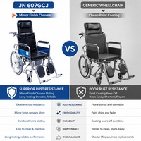 Fauteuil roulant médical inclinable avec accoudoirs chromés en acier, repose-jambes relevable, largeur de siège 48 cm, chaise d'allongement manuelle pour patient