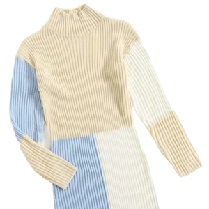 Modello di Grande Tendenza del 2021: Abito Maglione Vintage a Collo Alto Taglie Forti, Abiti Casual da <span class=keywords><strong>Donna</strong></span> a Blocchi di Colore Lavorato a Costine - Product Image 2