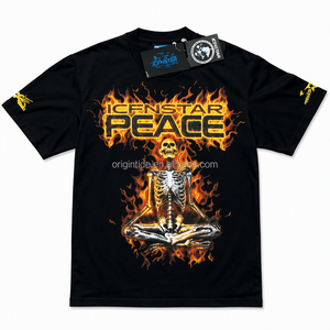 เสื้อยืดผู้ชายสีดำลายกราฟิก แขนสั้น คอกลม พิมพ์ลาย Peace Flame Skeleton Streetwear Playeras Hombre G5 - Product Image 1