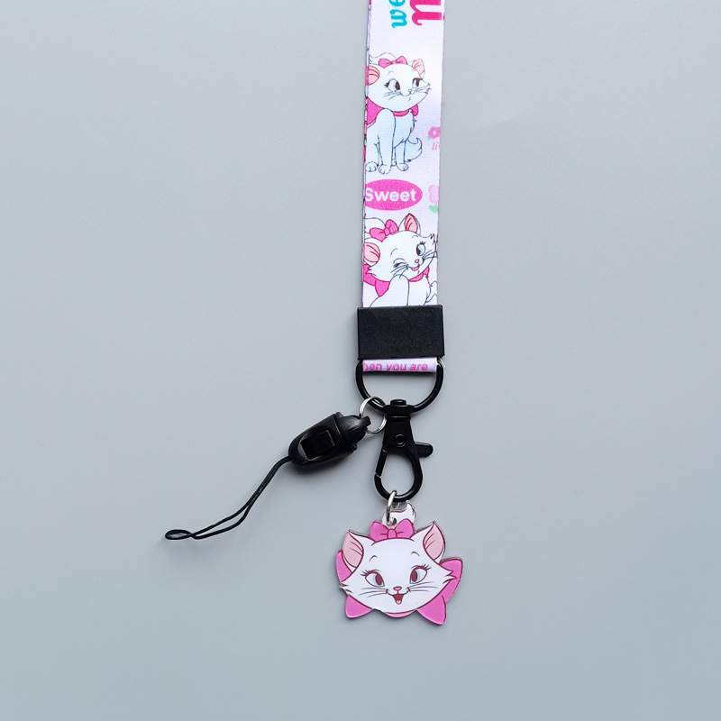 New Design Satin Cartoon Cute Marie Cat Lanyards Custom Neck Strap Anti-Lost Card Holder Phone Case Meal Card Lanyards Children Image 3