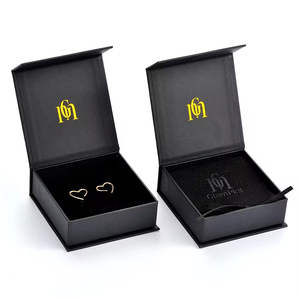 GLAMPKG <b>Black</b> Magnetic Closure Jewellery Gift Paper <b>Box</b> <b>Black</b> Foam Insert Gold LOGO Printed Folding Jewelry <b>Box</b> Packaging - Product Image 1