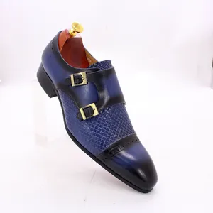 New Fashion Double Monk Strap Leather Shoes Wedding Party Business Men Slip On Dress Shoes