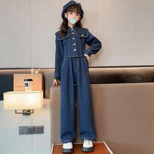 2024 şık çocuk kız 2 adet ceket + kot 2 adet koyu mavi Denim giyim seti 5-15 yıl - Product Image 6