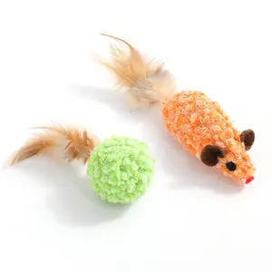 可爱设计小老鼠带铃铛羽毛猫玩具猫猫定制猫毛绒玩具