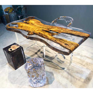 עיצוב מפל מים שולחנות אוכל חדר אוכל ריהוט יוקרתי שולחן אפוקסי עץ - Product Image 5