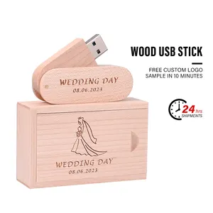 JASTER usb2.0 bois clé USB clé USB 16 Go 32 Go 64 Go 128 Go boîte cadeau mémoire de mariage avec clé USB