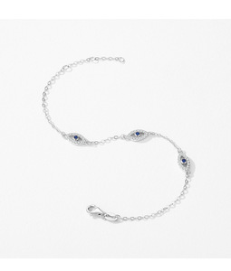 Bracelet en argent S925 avec breloques œil bleu, serti de cristaux et strass, classique, unisexe, pour usage quotidien, bracelet à maillons fins - Product Image 6