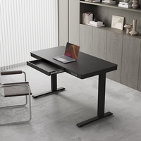 Bureau assis-debout électrique contemporain en bois massif pour petit espace, avec tiroir et moteur unique, idéal pour le télétravail
