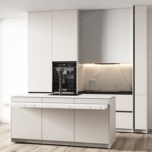Cuisine américaine style îlot, blanche, finition brillante, fabrication d'armoires avec accessoires de cuisine, <span class=keywords><strong>Rick</strong></span> Owens - Product Image 1