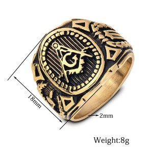 Freemason Logo Stainless Steel <b>Ring</b> For Men Gold Geometric Design Gift Jewelry - Product Image 5