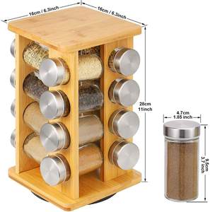 condimentero giratorio 360 de cocina bambu especiero kitchen wood bamboo revolving rotating spice rack organizer set with jars