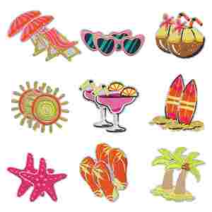 Nouveaux patchs brodés autocollants à bordure scintillante, style plage estival, avec motifs étoile de mer, lunettes de soleil, cocotier et boisson, pour la décoration - Product Image 3