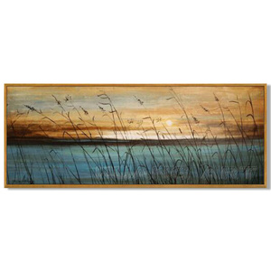 Handmade Lakeside Landscape Wall Decor Oil Painting Hand Painted Modern Blue Sea Art <strong>Sunset</strong> Seascape Oil Painting <strong>on</strong> <strong>Canvas</strong> - Product Image 1