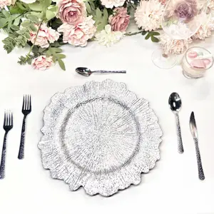 Factory Direct Sales Cheap Price Wedding Shiny Silver Reef Plastic Charger Plates