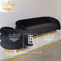 Ensemble de canapés modernes en velours noir et acier inoxydable doré, deux places, pour hôtel, banquet, événement, mariage